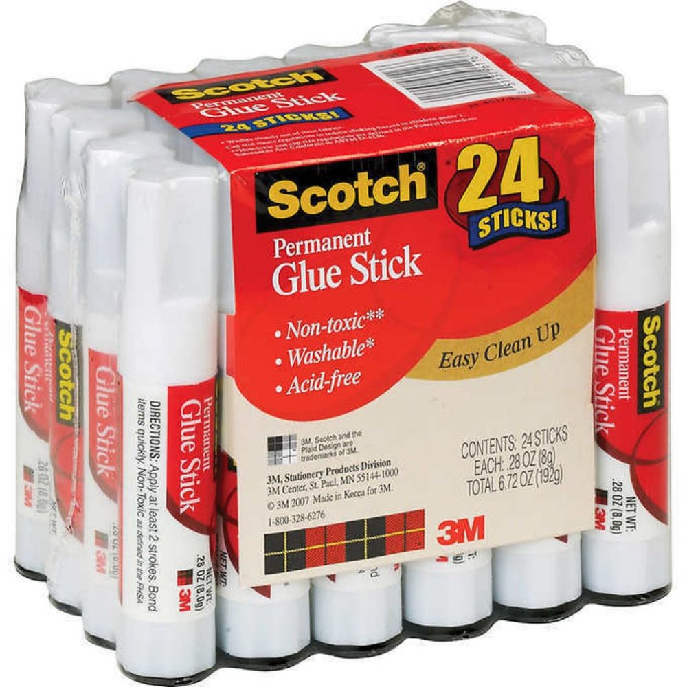 Scotch Permanent Glue Stick, 0.28 oz, 24 ct